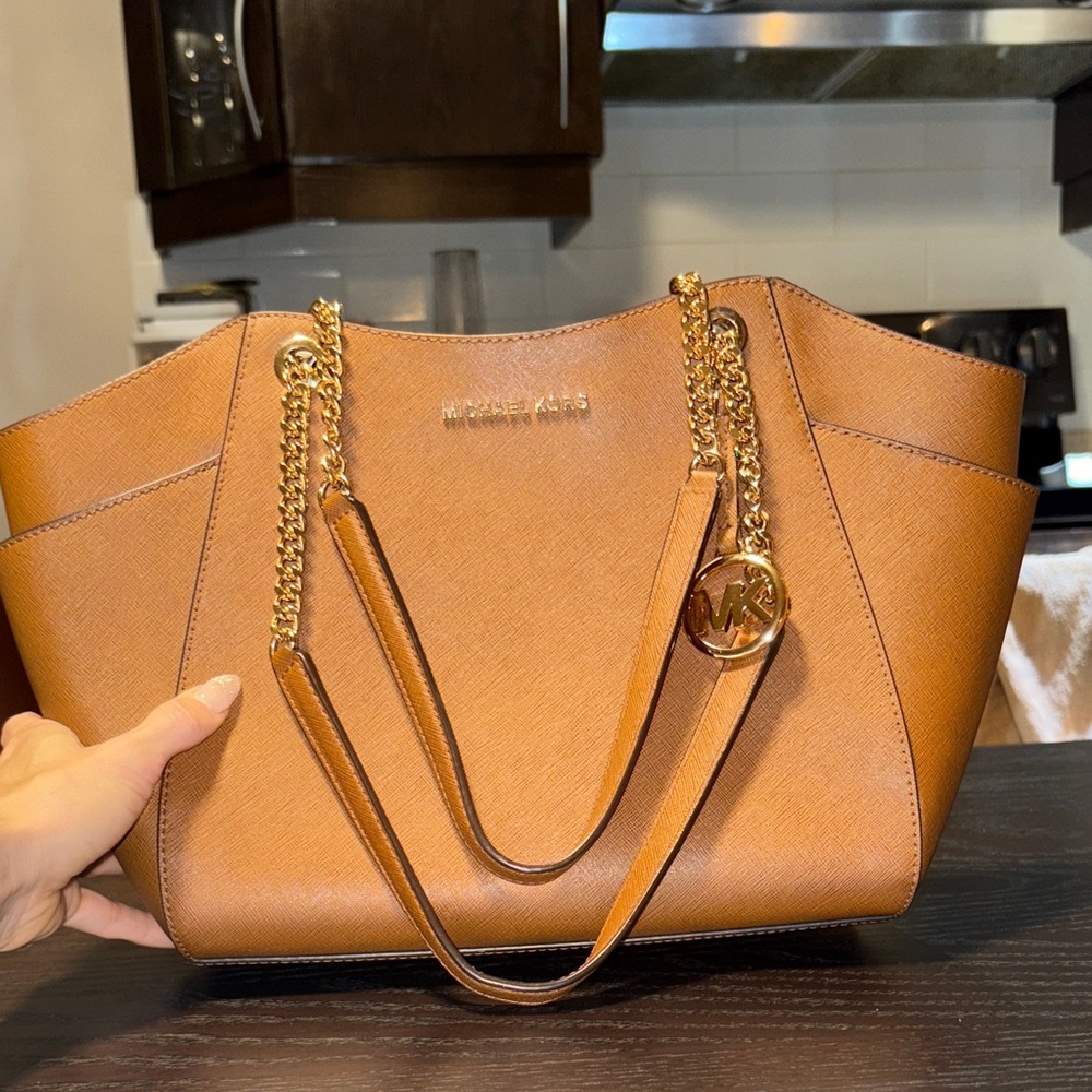 Michael Kors Tan Leather Tote with Gold Accents